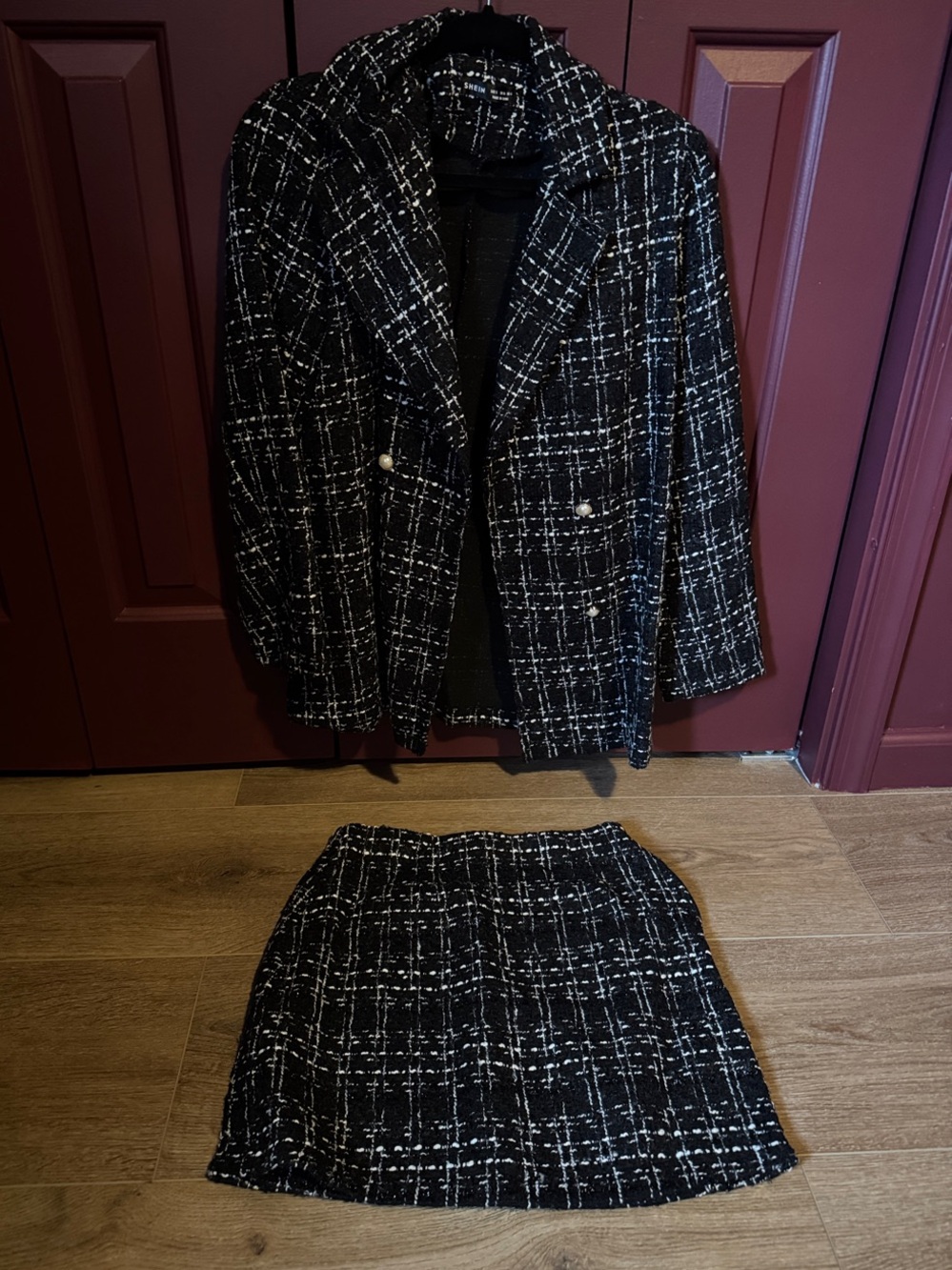Women’s Black Tweed Skirt and Blazer Set